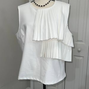 Tahari Cream Tank Top With Ruffle pleated front detail  - XL NWT
